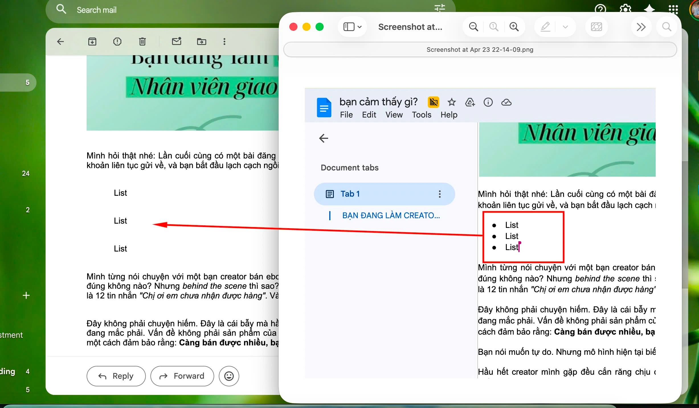 Google Docs hiển thị list items không đều