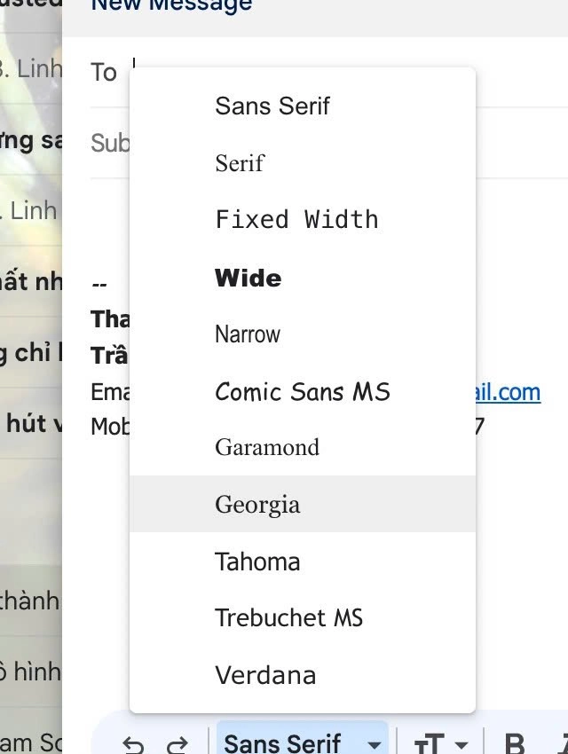 Chọn font Georgia trong Gmail