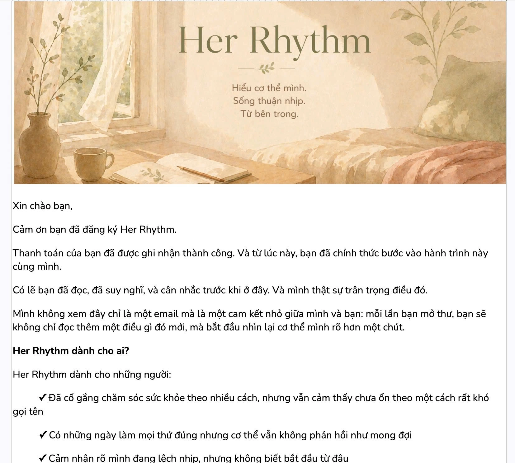 Ví dụ email bản tin Her Rhythm với font đẹp