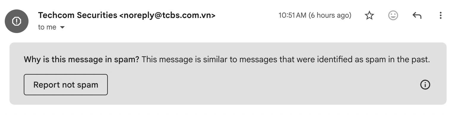 Nhấn "Report not spam" trong Gmail để đánh dấu email bản tin không phải thư rác